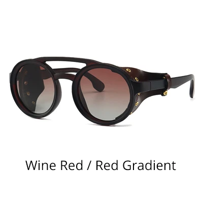 Wine Red-Red Ralferty винтажные мужские солнцезащитные очки в стиле стимпанк поляризационные женские готические панк кожаные круглые рейверская Праздничная очки солнцезащитные очки ретро C1923 - Цвет линз: Wine Red-Red