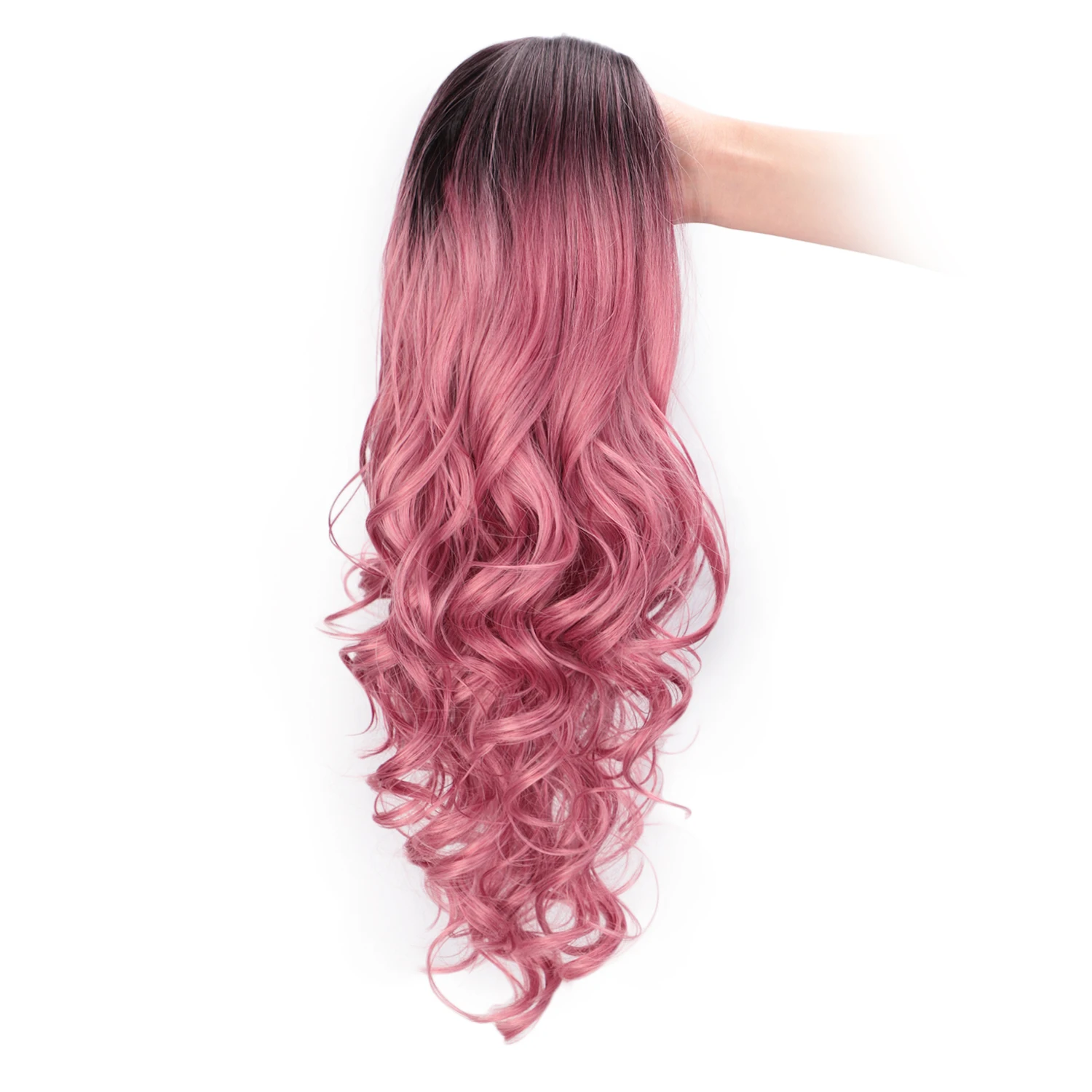 AISI Queens, длинный, Ombre, розовый парик, синтетический, косплей, волнистые, блонд, парики для женщин, черный, серый, коричневый, черный, красный, парики для продажи - Цвет: fen