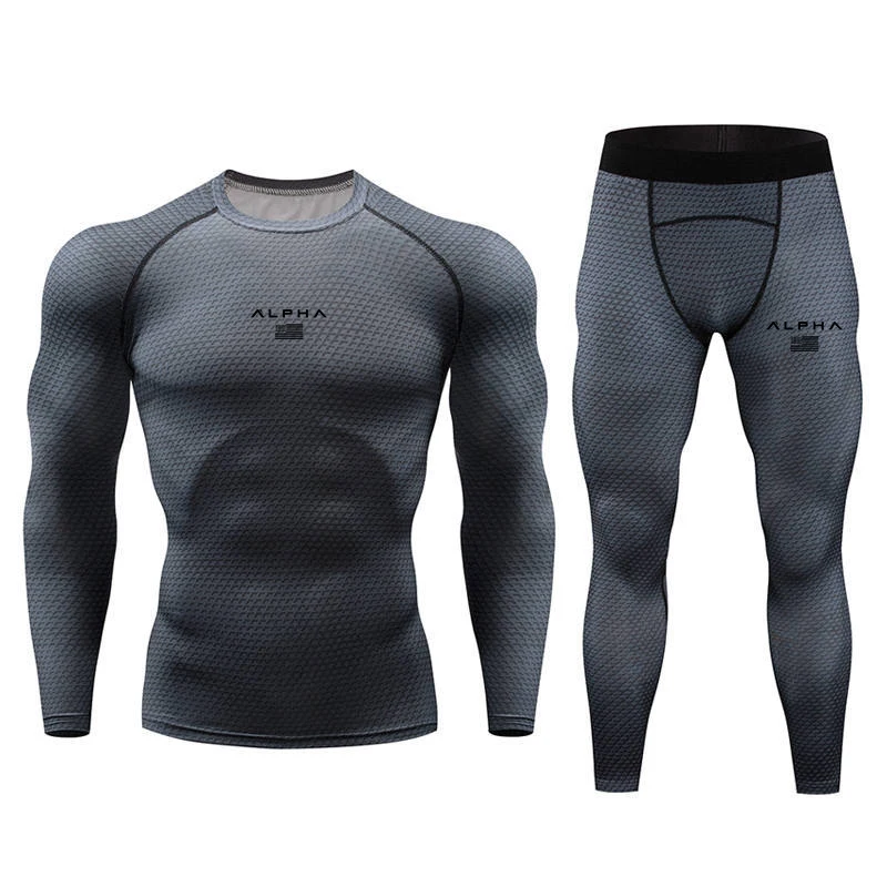 Men's Sports Compression Racing Set T-Shirt+ Pants- Skin Tights Fitness Long Sleeve Training Running Suits Clothing Yoga Wear
