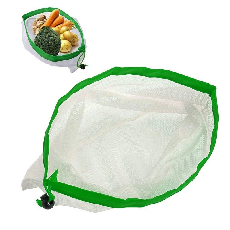 10Pcs Polyester Washable Reusable Produce Bags, Eco-Friendly Lightweight Vegetable Drawstring Storage Net Bag- 5Pcs 30.5X43CM,W