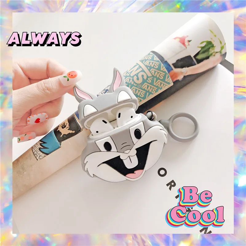 

3D Cute Cartoon Bugs Bunny Earphone Case For Airpods 1 2 Soft Silicone Case For Apple Air Pods 1 2 Cover Case With Ring Buckle