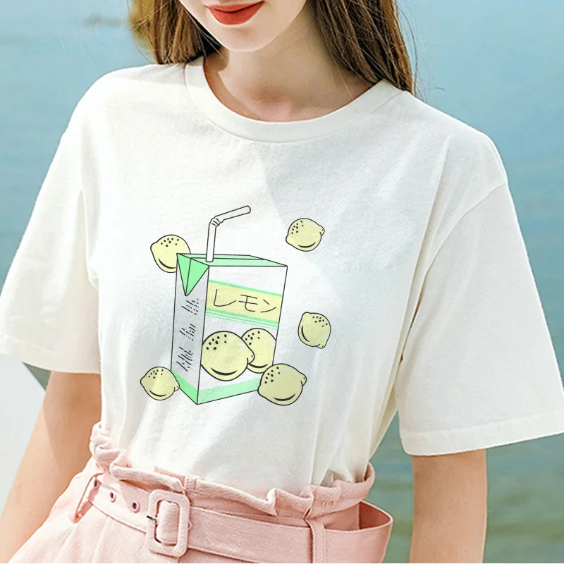 Девушка 90s Kawaii Белая футболка персиковый сок, японская Эстетическая гранж футболка женская летняя повседневная одежда tumblr модная футболка - Цвет: 2684