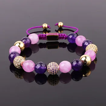 High Quality 10mm Natural Stone Purple Jade Beads Friendship Macrame Bracelet Women