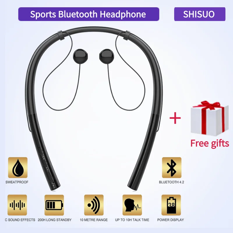 Беспроводные наушники SHISUO с Bluetooth 5 0 басовые спортивные защитой от пота стерео