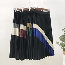 Осень-зима, Вельветовая длинная Плиссированная юбка Европейский Стиль, эластичная с высокой талией, из лоскутов, трапециевидная длинная юбка до середины икры, уличная