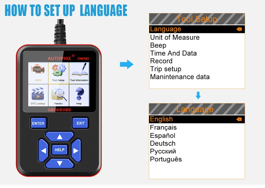 Autophix OM580 OBD2 сканер данных в режиме реального времени OBD 2 Автомобильный сканер многоязычный автомобильный диагностический инструмент Бесплатное обновление OBD2 сканирующий инструмент
