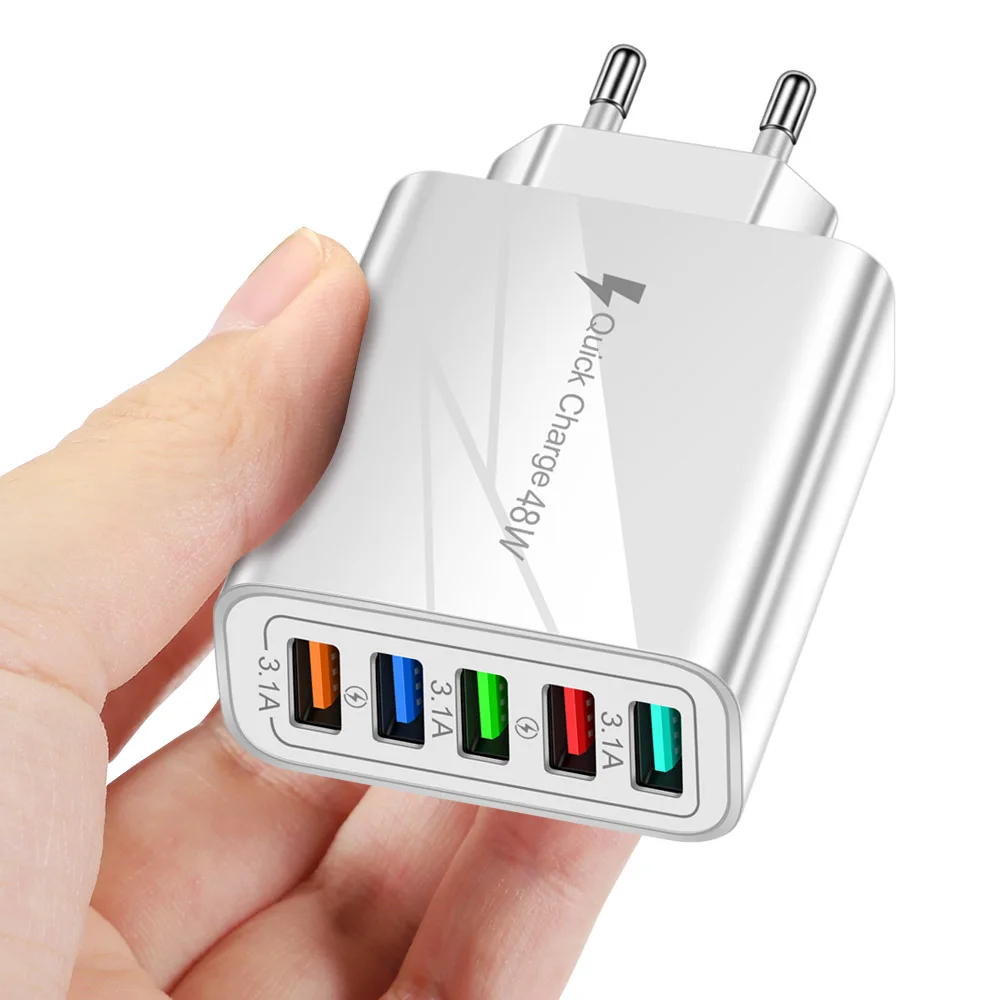 48W 5 USB Charger Quickly Charger Fast Charging Universal Wall Charger QC3.0 Adapter for iPhone 12 Xiaomi HuaWei Mate 40 Samsung charger 65w Chargers