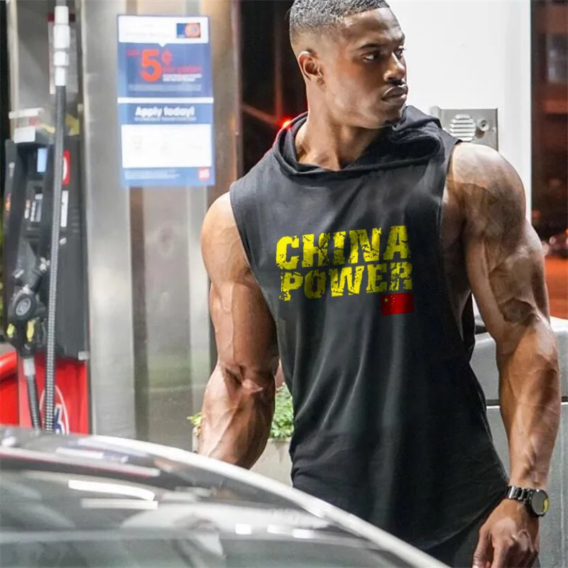 

Muscleguys Китай POWER Liftwear рубашка без рукавов с толстовкой для спортзала одежда для фитнеса мужские толстовки для бодибилдинга майки