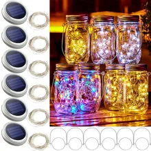 Fairy-Light Mason-Jar Garden-Decor Solar Outdoor Leds Color-Changing 20 for Lid-Insert