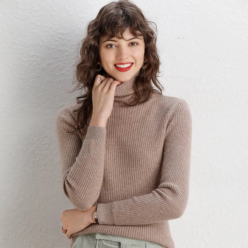 

2019 Autumn And Winter New Style WOMEN'S Dress Heap Collar Woollen Sweater Solid Color Base Sweater Pumping Sweater 100 Pure Woo