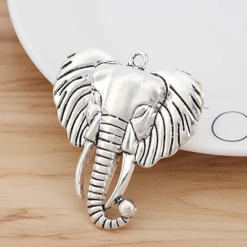 

5 Pieces Tibetan Silver Large Animal Elephant Head Charms Pendants for DIY Jewellery Making Findings Accessories 55x48mm