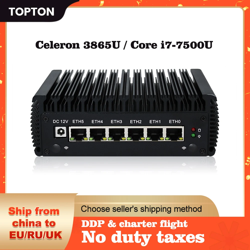 Topton 6lan Fanless Pc Core I7 7500u I5, 6 Intel I211at, Rj45 Com ...
