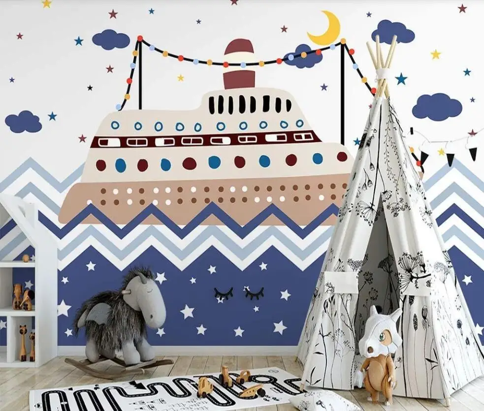 Childrens room interior background wallpaper Customized new Nordic hand painted nautical boat 22 QQ截图20200620150941