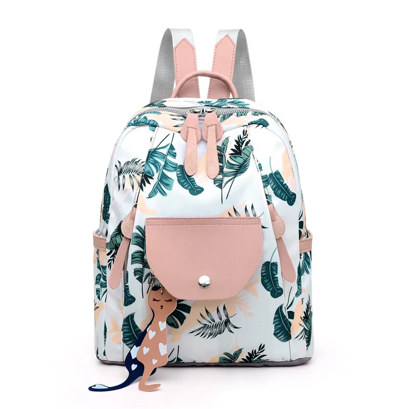 Women Backpack Flower Printing School Backpacks For Teenage Girls Nylon Bookbags Lady Daily Travel sac Shoulder Bags XA511H - Цвет: Green