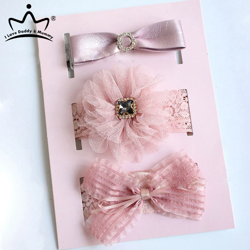 Повязка на голову детская с бантом и короной эластичная 3 шт. набор повязок |