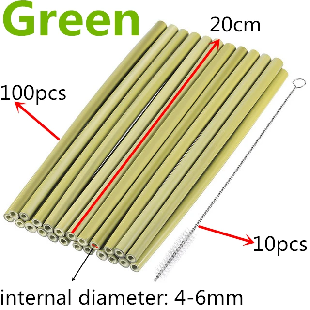 100straw-10brush 100 шт./компл. 20 см из бамбука соломы Многоразовые питьевые соломки для вечеринки, дня рождения свадьбы панели инструментов - Цвет: 100straw-10brush