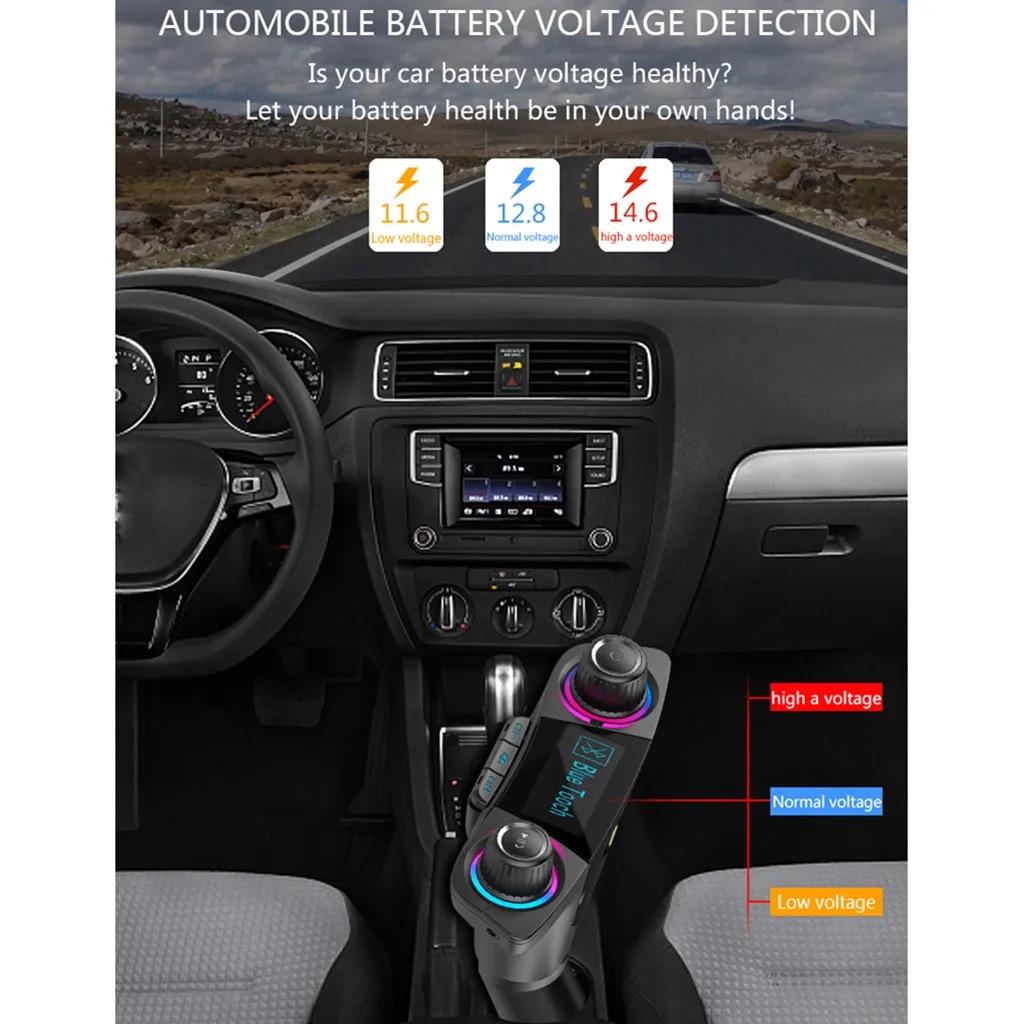 12-24 в автомобильный Bluetooth 4,0 fm-передатчик Беспроводной Громкая связь аудио приемник авто Mp3 плеер большой экран дисплей Напряжение# Ger