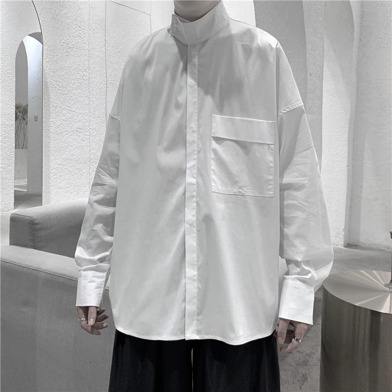 

Long Sleeve Shirts for Mens Tops Button Up Dress Shirts with Pockets Oversized Designer Streetwear Chemise Homme Manche Longue