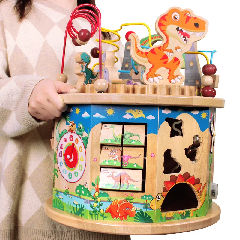 

Nine Dinosaur Multi-functional Bead-stringing Toy Treasure Chest Building Blocks Large Size Building Blocks with Numbers Lettere