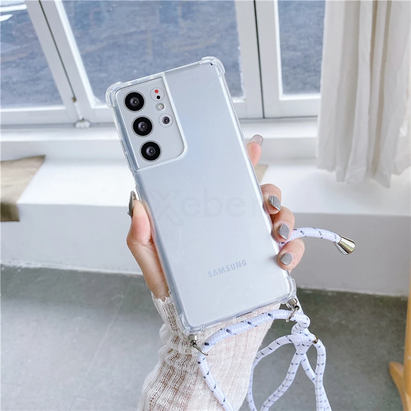 Transparent Shockproof Crossbody Necklace Phone Case with Lanyard Cord