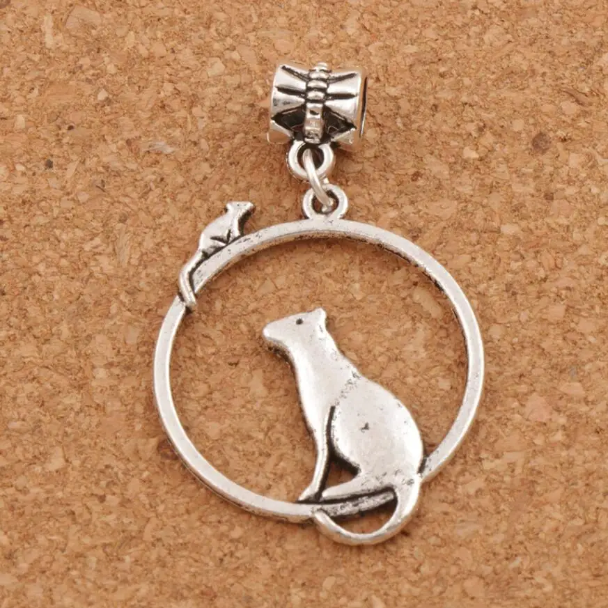 

Mouse Cat On One Ring Charm Beads 80pcs zinc alloy Dangle 26x42 mm Fit European Bracelets B032