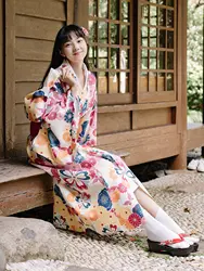 Женское кимоно халат традиционная Япония юката цветочные принты Летнее платье одежда для выступлений косплей одежда