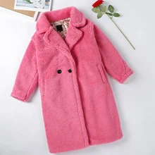 Женское меховое пальто с плюшевым мишкой, Осень-зима, длинное пальто большого размера, плюшевое теплое пальто с длинным рукавом, однотонное модное пальто для женщин