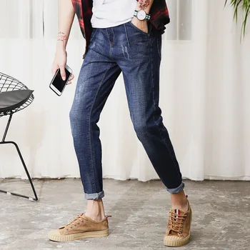 

Wontive Jeans for Men Slim Fit Pants Classic Fashion Jeans Trousers Casual Skinny Straight Elasticity Nine-point Jeans