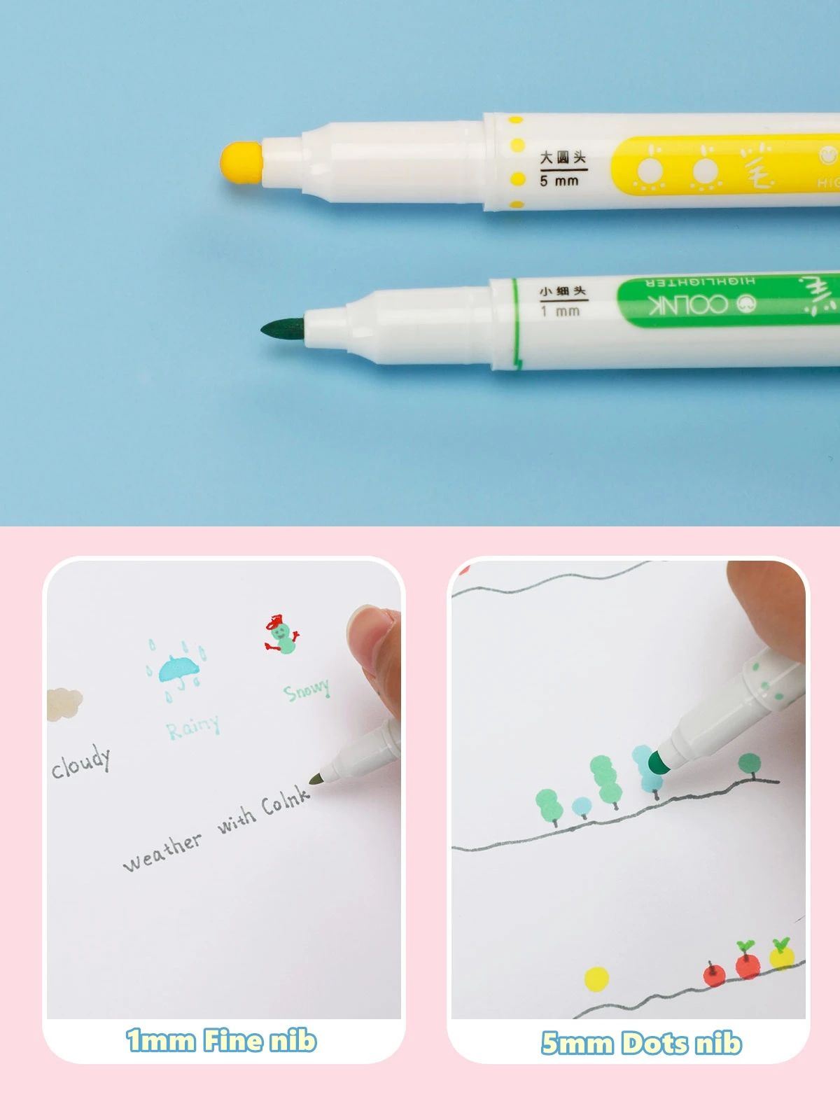 6pcs Light Color Dot Highlighter Pen Set Dual Side Fine Liner & Spot Marker For Drawing Painting Office School Supplies F279 highlighter marker highlighter pen marker pen