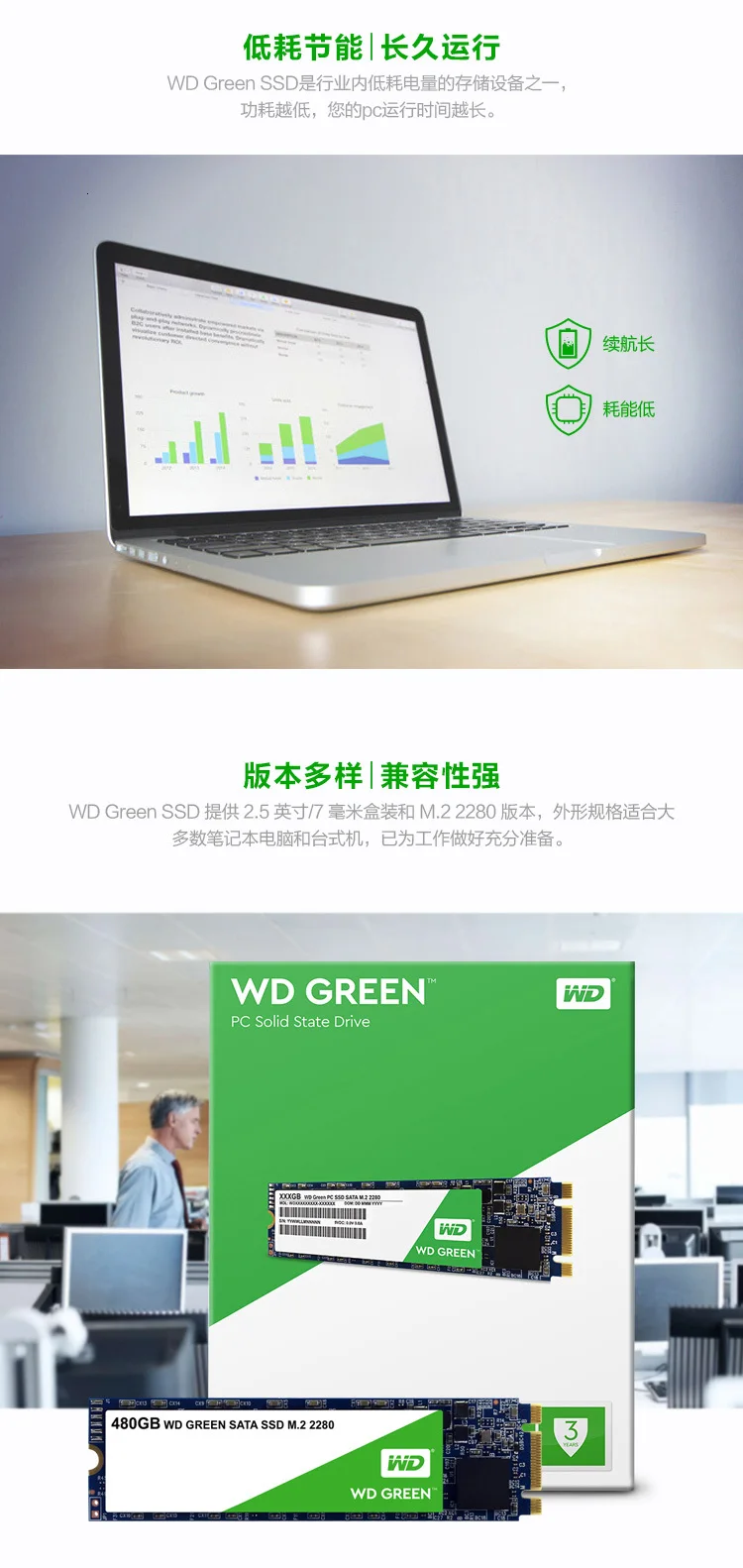 Жесткий диск Western Digital WD Green SSD 120 ГБ 240 480 Внутренний твердотельный жесткий диск SSD M.2 2280 545 МБ/с. для ноутбука/ПК
