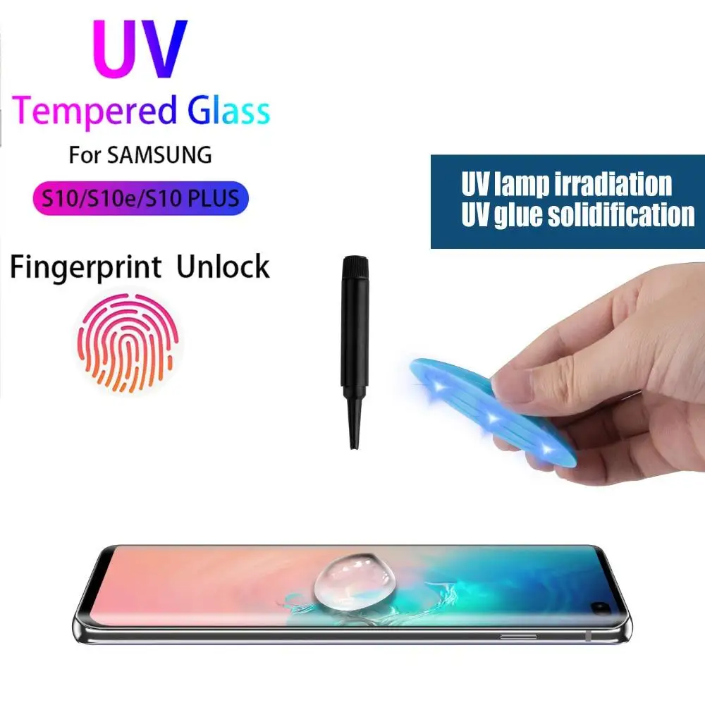 

Full 5D Curved UV Glue For Samsung Galaxy Note 10 Pro 8 9 S10 S8 S9 Plus S10E S7 edge Tempered Glass fingerprint unlock UV glass