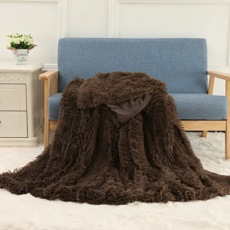 Dark brown 17 цветов мягкое мохнатое меховое одеяло ультра плюшевый плед пушистые зимние одеяла декоративное покрывало йога коврик для дома - Цвет: Dark brown