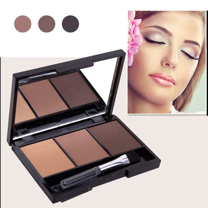 

1pc 3 color eyebrow powder palette with mirror eyebrows enhancer professional waterproof makeup eye shadow with brush box