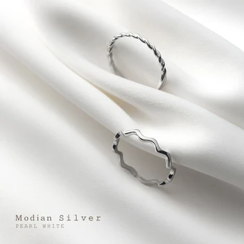 

Modian Trendy Authentic Sterling Silver 925 Two Style Slim Finger Ring for Women Geometric Wave Adjustable Ring Fine Jewelry