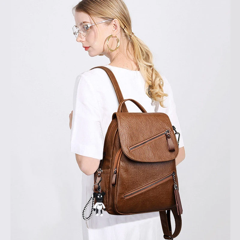 Женский рюкзак из искусственной кожи с кисточками, водонепроницаемый винтажный рюкзак для женщин черного и коричневого цвета, молодежный рюкзак высокого качества