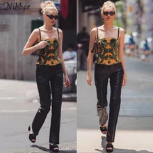 Nibber Регулируемый без рукавов сексуальный принт открытая спина пуповины короткий браслет с металлической пряжкой Топ дамы талии дизайн ТРУБА Топ жилет Mujer