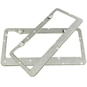 

Car Stainless Steel License Plate Frame Handcrafted Bling Shimmer 8 Row Rhinestone Frame Trim Car-Styling Accessories