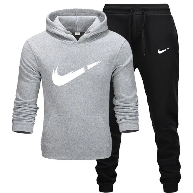 Осень и зима новая мужская Спортивная и спортивная одежда спортивный мужской костюм куртка толстовка мужской брендовый спортивный костюм - Цвет: LightGray  black