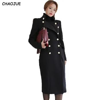 

CHAOJUE NEW Ultra long paragraph wool overcoat female 2018 handsome military slim woolen long coats for women free shipping