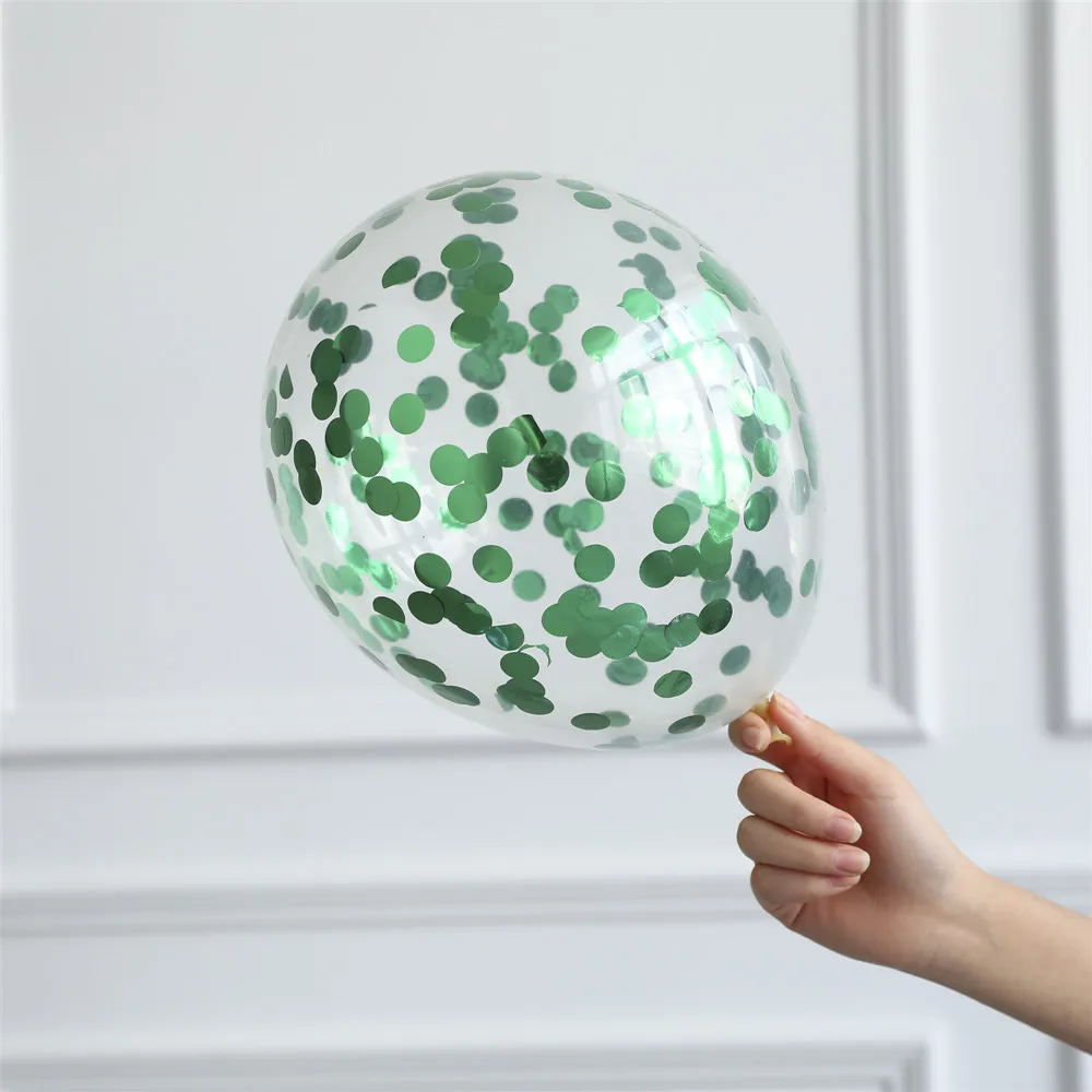 green foil Конфетти Воздушные шары 12 шт 12 дюймов прозрачные латексные шары с золотыми серебряными конфетти для свадебного украшения для вечеринки, дня рождения - Цвет: green foil