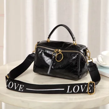 

RAZALY brand high quality designer satchels Genuine leather boston black bag crossbody handbags bolsas de mujer wide strap