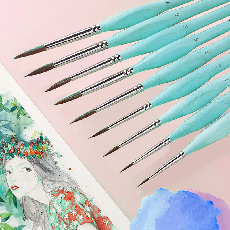 weasel hair Triangle birch rod fine nail art students special line drawing gouache color stroke oil brush 4colors hook line pen