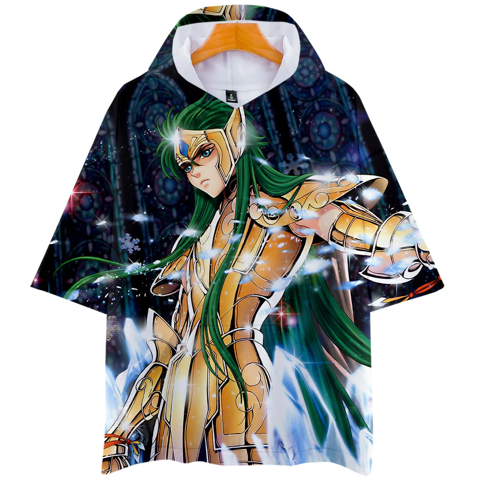 Saint Seiya Japanese cartoon 3D New Summer Hooded short T-shirt Trend Casual Short-sleeved Men Kop Cool | Мужская одежда