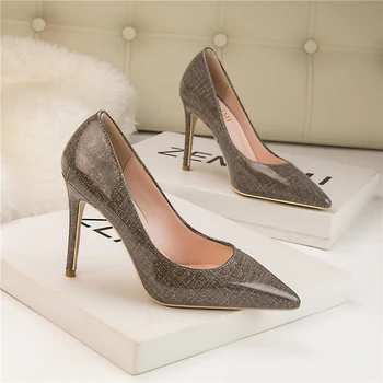 

2019 Women Fetish 10cm High Heels Female Bridal Footwear Stiletto Heels Blue Party Leather Pumps Lady Scarpins Elegant Prom Shoe