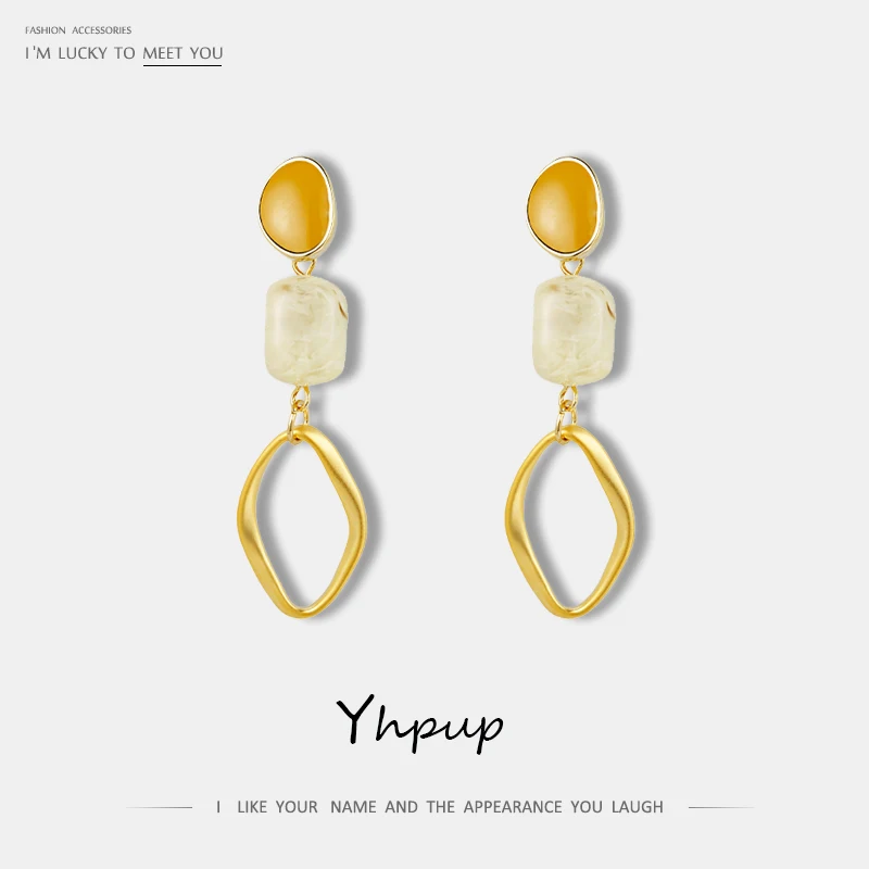 

Yhpup Trendy Korean Resin Natural Dangle Earrings Geometric Statement Charm Enamel Brincos for Women Office Jewelry Gift S925