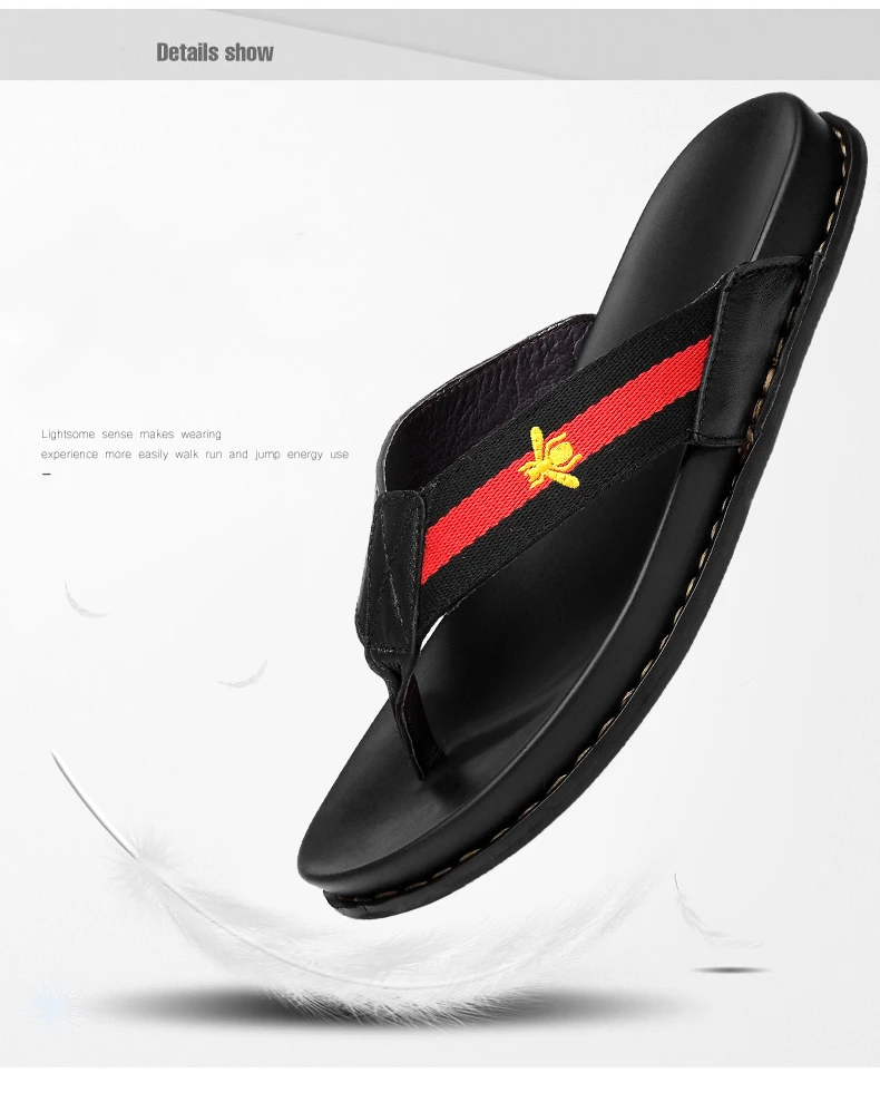 YEINSHAARS High Quality Genuine Leather Brand Slippers Men Summer Beach Sandals Designer Flip Flops Breathable Non-slip Slides