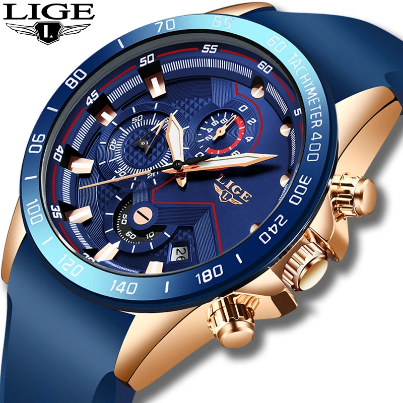 Мужские часы, новинка, модные синие Кварцевые Золотые часы, мужские часы, Топ бренд, роскошные часы, мужские спортивные водонепроницаемые часы с хронографом