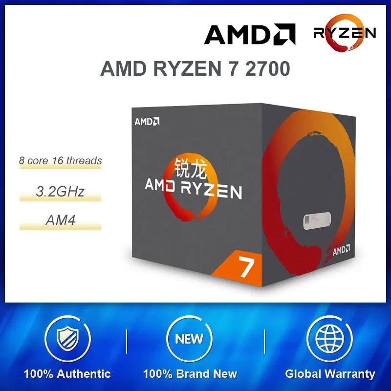 Процессор AMD Ryzen 7 2700 cpu 3,2 GHz 8-Core 16-Thread 65W processador Socket AM4 настольная упаковка с герметичной коробкой Радарный вентилятор