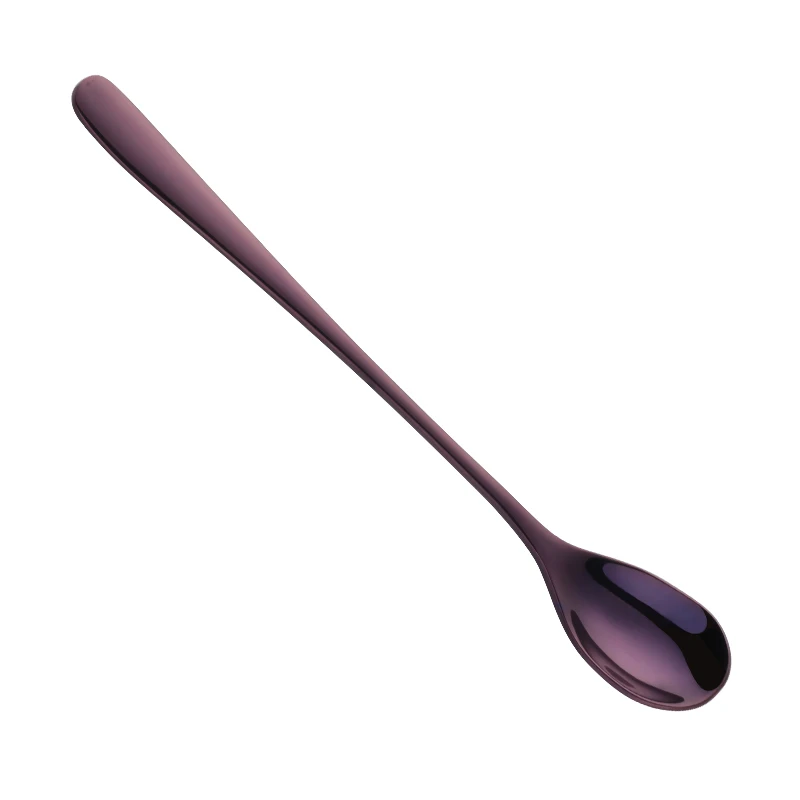 Purple-10PCS 10PCS Good Quality Stainless Steel Ice Cream Spoon Iridescent Rainbow With Long Handle Dessert Tea Coffee Gold Silver Soup Spoon - Цвет: Purple-10PCS