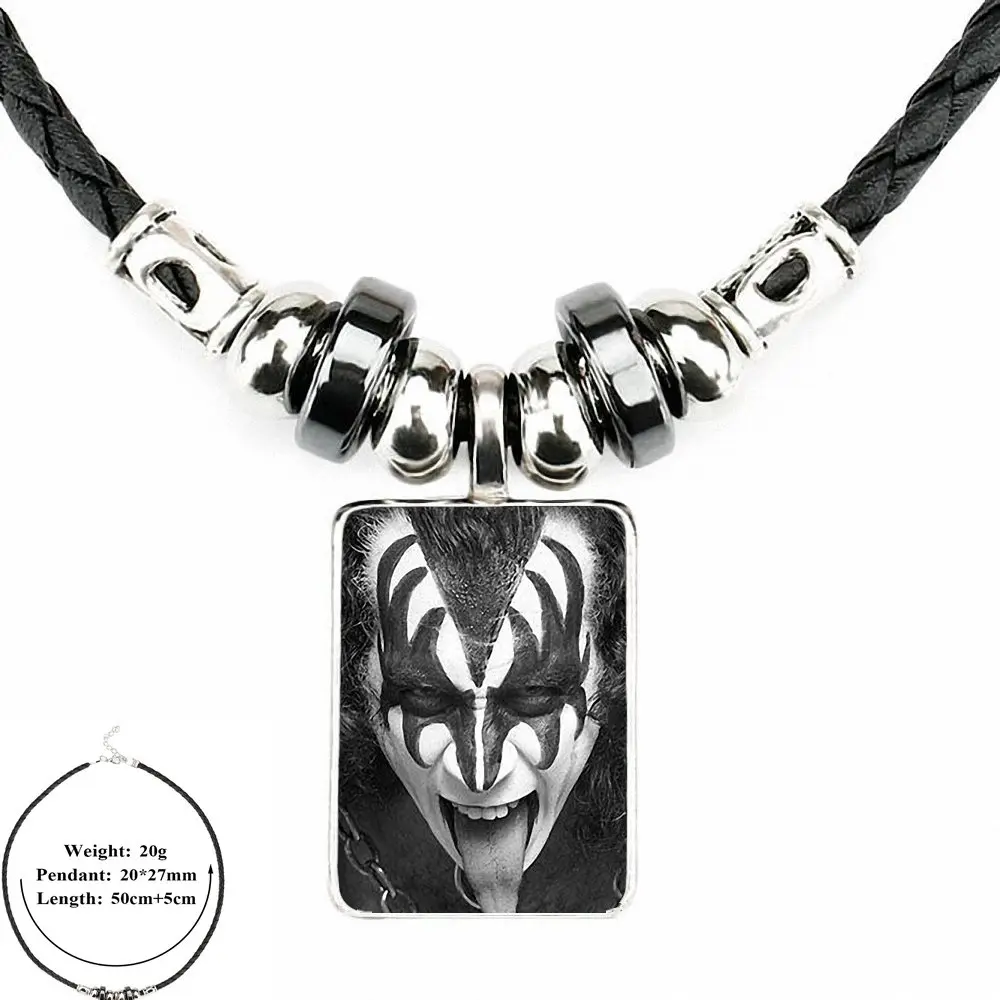 Рок-Группа Kiss США для женщин девочек ручной работы Черная кожа бисера Подвеска ручной работы стекло длинное колье, ювелирное изделие хорошее состояние